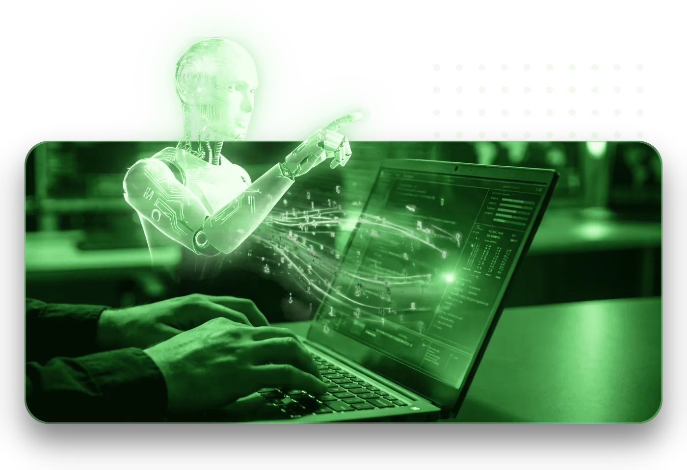 KI-Assistent als Hologramm am Laptop KI-Assistent als Hologramm am Laptop